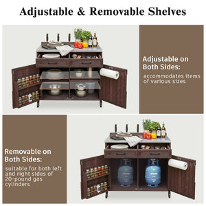 English Elm K&k Outdoor Prep Station Stainless Steel Top Fir Wood Cabinet with Drawer and Wheels Dark Brown N707P370273Z