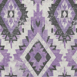 HomeRoots 5' Stylish Purple and Gray Aztec Washable Area Rug - Perfect for Indoor/Outdoor Spaces, Durable & Easy Care 623708