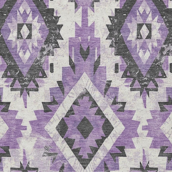HomeRoots 5' Stylish Purple and Gray Aztec Washable Area Rug - Perfect for Indoor/Outdoor Spaces, Durable & Easy Care 623708
