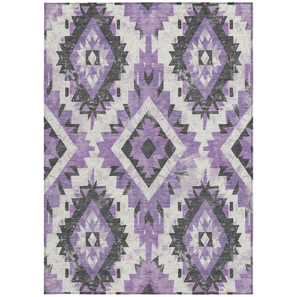 HomeRoots 5' Stylish Purple and Gray Aztec Washable Area Rug - Perfect for Indoor/Outdoor Spaces, Durable & Easy Care 623708
