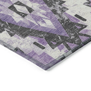 HomeRoots 8' Purple and Gray Round Aztec Area Rug – Stylish, Washable Design for Indoor & Outdoor Use! 623709