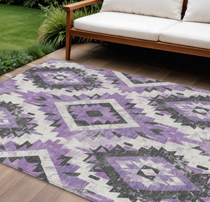 HomeRoots 8' X 10' Vibrant Purple & Gray Aztec Washable Area Rug - Stylish, Durable Design for Indoor & Outdoor Use 623710