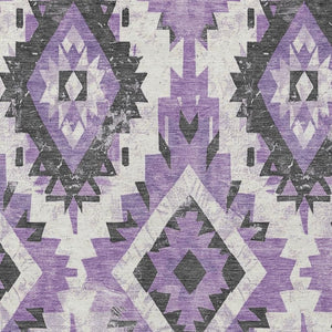 HomeRoots 8' X 10' Vibrant Purple & Gray Aztec Washable Area Rug - Stylish, Durable Design for Indoor & Outdoor Use 623710