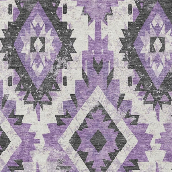 HomeRoots 8' X 10' Vibrant Purple & Gray Aztec Washable Area Rug - Stylish, Durable Design for Indoor & Outdoor Use 623710