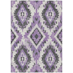 HomeRoots 8' X 10' Vibrant Purple & Gray Aztec Washable Area Rug - Stylish, Durable Design for Indoor & Outdoor Use 623710