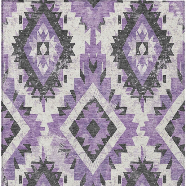 HomeRoots 8' X 10' Vibrant Purple & Gray Aztec Washable Area Rug - Stylish, Durable Design for Indoor & Outdoor Use 623710