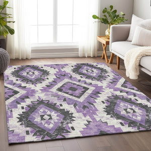 HomeRoots 8' X 10' Vibrant Purple & Gray Aztec Washable Area Rug - Stylish, Durable Design for Indoor & Outdoor Use 623710