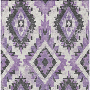 HomeRoots 9' X 12' Aztec-Inspired Purple & Gray Washable Area Rug for Indoor/Outdoor Use - Stylish & Durable 623711