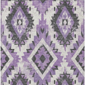 HomeRoots 9' X 12' Aztec-Inspired Purple & Gray Washable Area Rug for Indoor/Outdoor Use - Stylish & Durable 623711