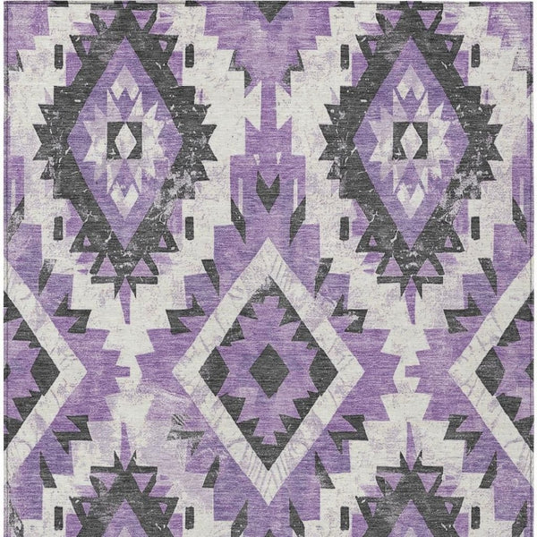 HomeRoots 9' X 12' Aztec-Inspired Purple & Gray Washable Area Rug for Indoor/Outdoor Use - Stylish & Durable 623711