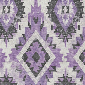HomeRoots 9' X 12' Aztec-Inspired Purple & Gray Washable Area Rug for Indoor/Outdoor Use - Stylish & Durable 623711
