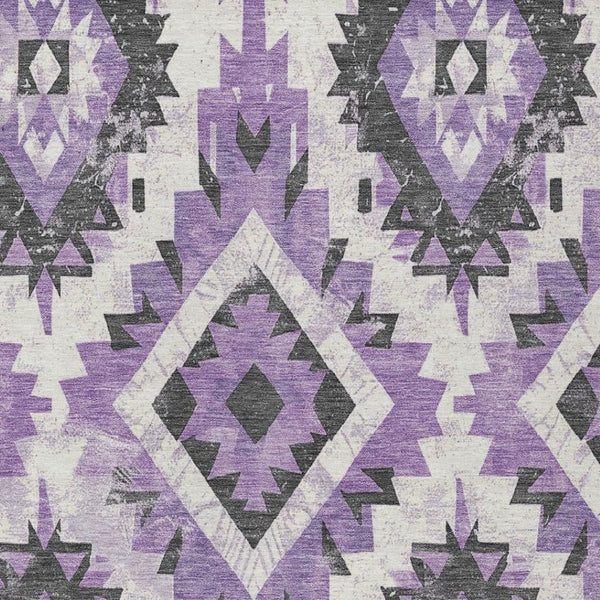 HomeRoots 9' X 12' Aztec-Inspired Purple & Gray Washable Area Rug for Indoor/Outdoor Use - Stylish & Durable 623711