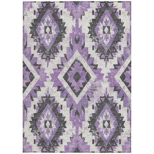 HomeRoots 10' X 14' Stylish Purple and Gray Aztec Washable Rug for Indoor and Outdoor Versatile Spaces 623712