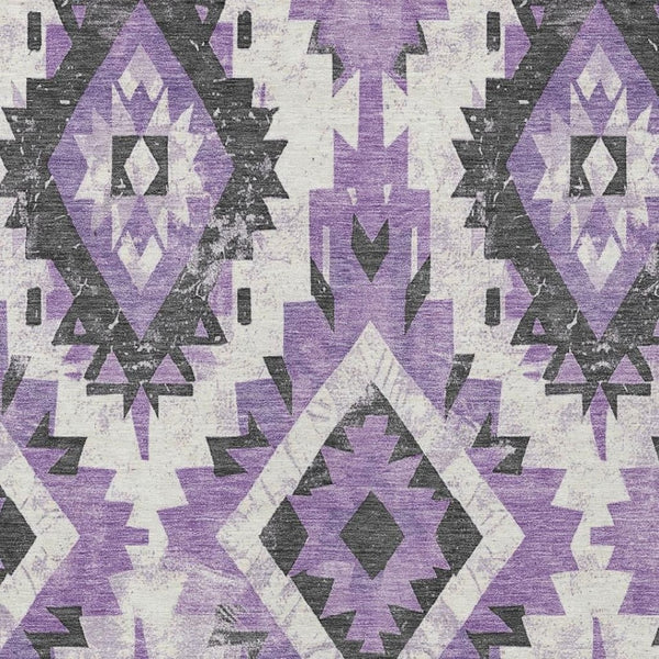 HomeRoots 10' X 14' Stylish Purple and Gray Aztec Washable Rug for Indoor and Outdoor Versatile Spaces 623712