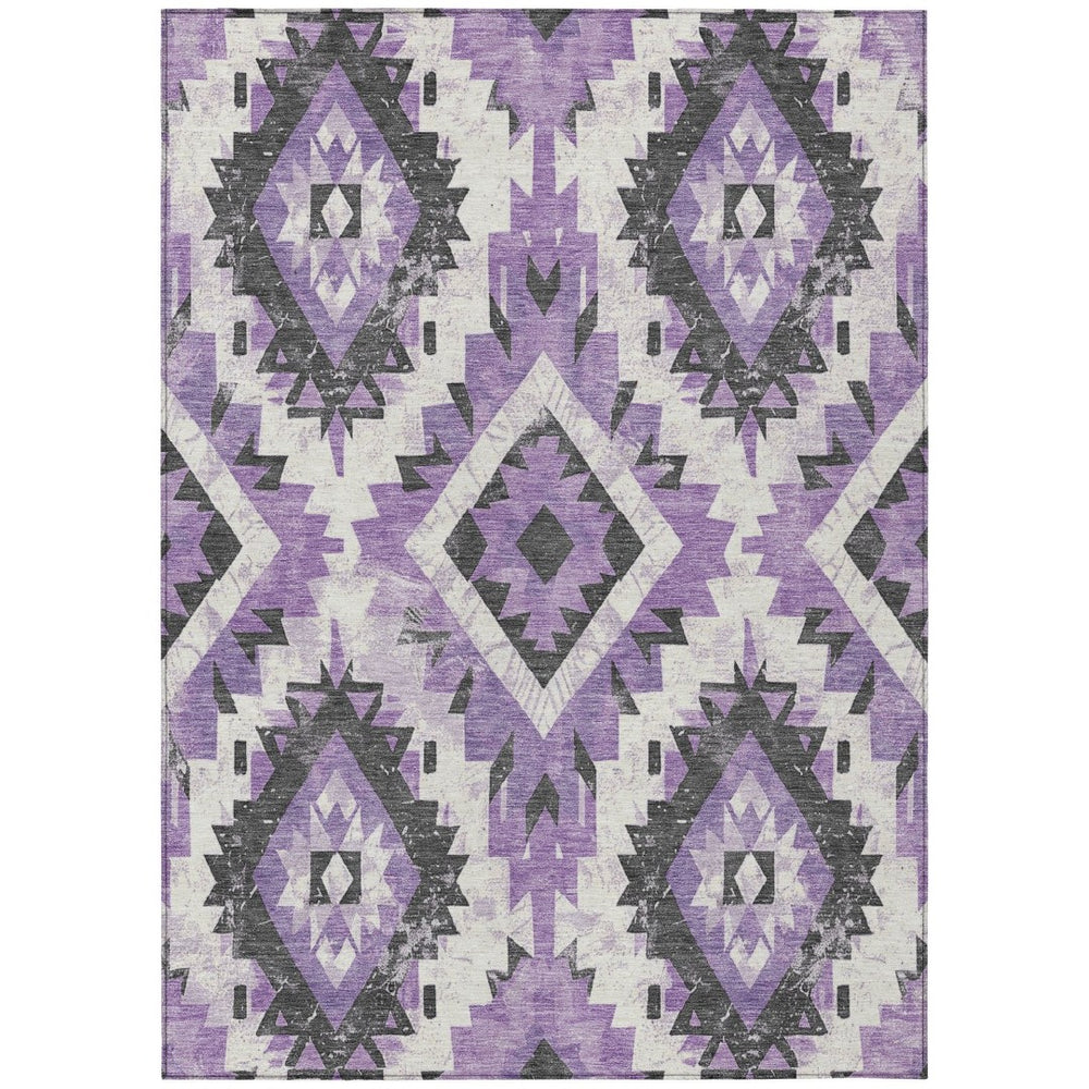 HomeRoots 10' X 14' Stylish Purple and Gray Aztec Washable Rug for Indoor and Outdoor Versatile Spaces 623712