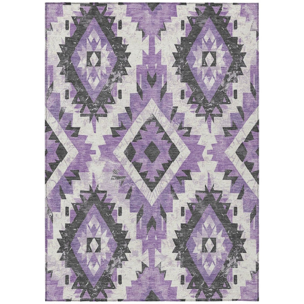 HomeRoots 10' X 14' Stylish Purple and Gray Aztec Washable Rug for Indoor and Outdoor Versatile Spaces 623712