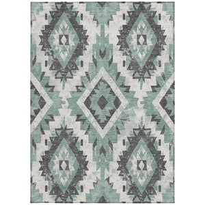 HomeRoots 5' Stylish Pale Aqua and Gray Aztec Washable Area Rug - Durable, Versatile Indoor & Outdoor Decor 623714