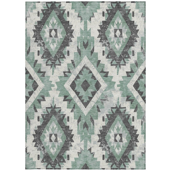 HomeRoots 5' Stylish Pale Aqua and Gray Aztec Washable Area Rug - Durable, Versatile Indoor & Outdoor Decor 623714