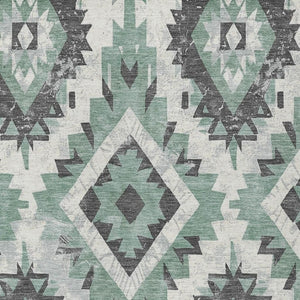 HomeRoots 5' Stylish Pale Aqua and Gray Aztec Washable Area Rug - Durable, Versatile Indoor & Outdoor Decor 623714
