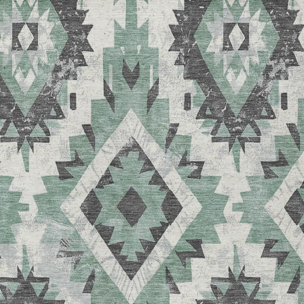 HomeRoots 5' Stylish Pale Aqua and Gray Aztec Washable Area Rug - Durable, Versatile Indoor & Outdoor Decor 623714
