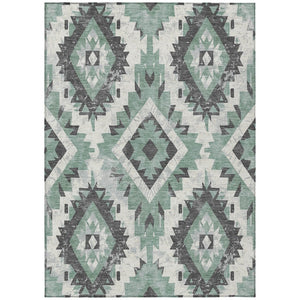 HomeRoots 5' Stylish Pale Aqua and Gray Aztec Washable Area Rug - Durable, Versatile Indoor & Outdoor Decor 623714