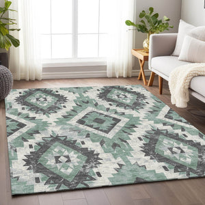 HomeRoots 5' Stylish Pale Aqua and Gray Aztec Washable Area Rug - Durable, Versatile Indoor & Outdoor Decor 623714