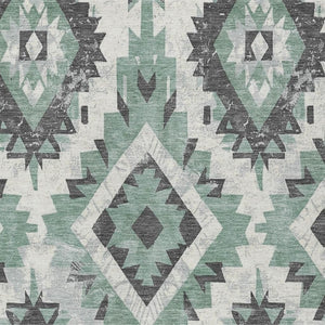 HomeRoots 8' X 10' Coastal-Inspired Pale Aqua Gray Aztec Area Rug - Washable for Indoor & Outdoor Use 623716