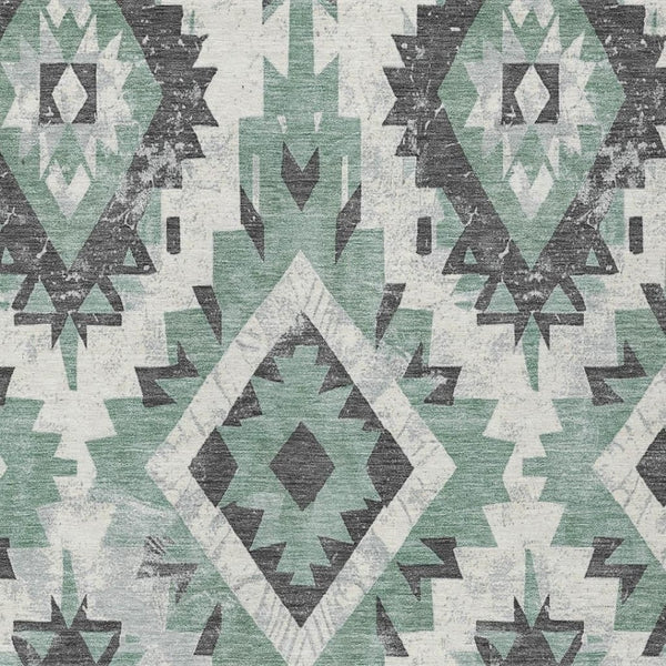 HomeRoots 8' X 10' Coastal-Inspired Pale Aqua Gray Aztec Area Rug - Washable for Indoor & Outdoor Use 623716