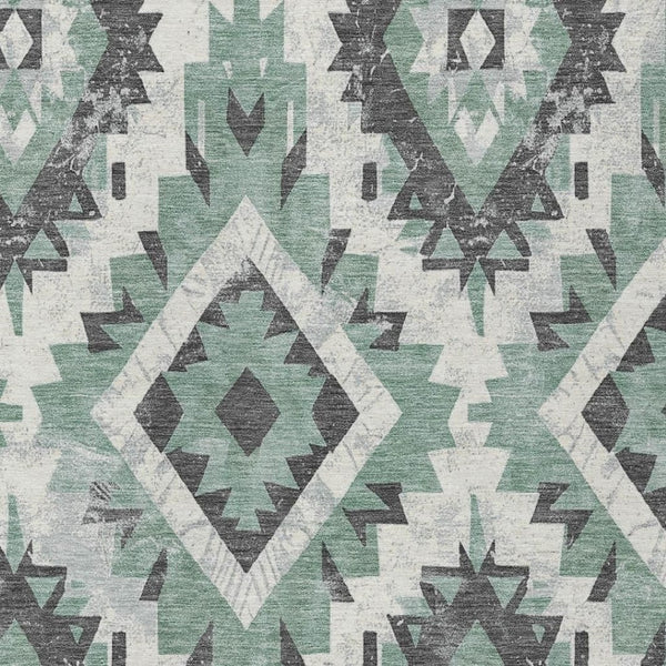 HomeRoots 9' X 12' Durable Pale Aqua & Gray Aztec Area Rug - Washable for Indoor/Outdoor Elegance & Style 623717