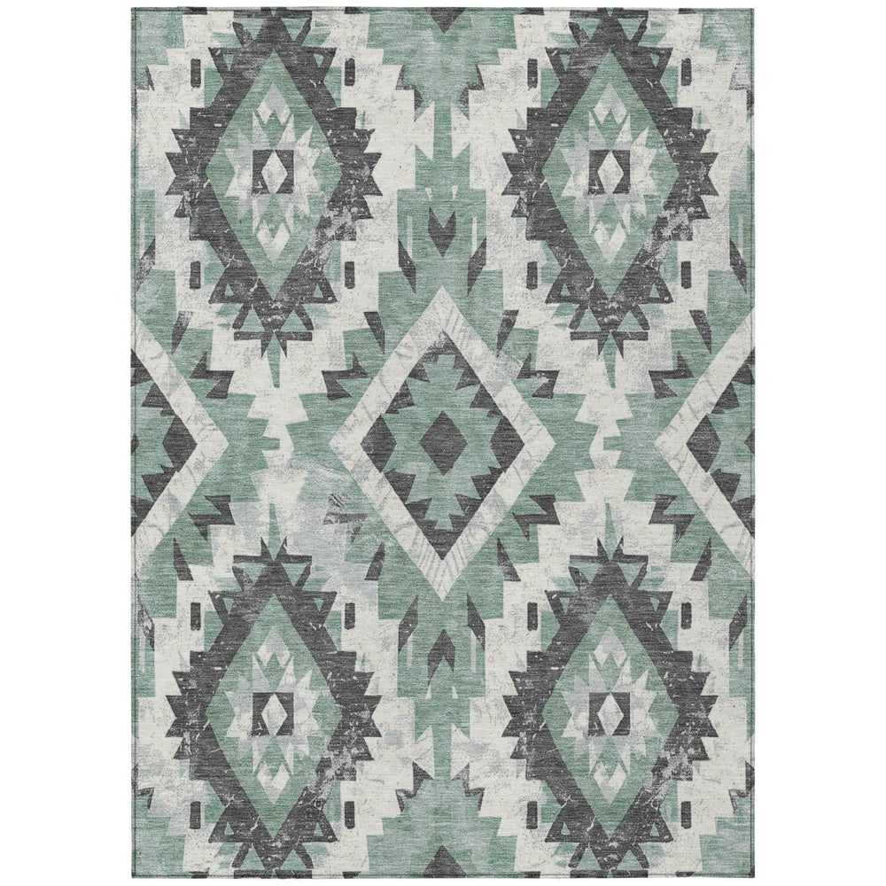 HomeRoots 9' X 12' Durable Pale Aqua & Gray Aztec Area Rug - Washable for Indoor/Outdoor Elegance & Style 623717