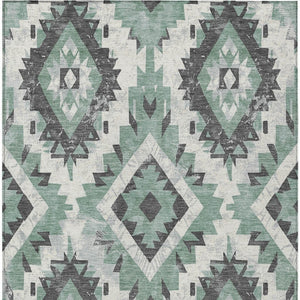 HomeRoots 9' X 12' Durable Pale Aqua & Gray Aztec Area Rug - Washable for Indoor/Outdoor Elegance & Style 623717