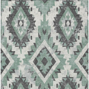 HomeRoots 10' Stylish Pale Aqua & Gray Aztec Washable Area Rug - Durable, Versatile for Indoor & Outdoor Use 623718