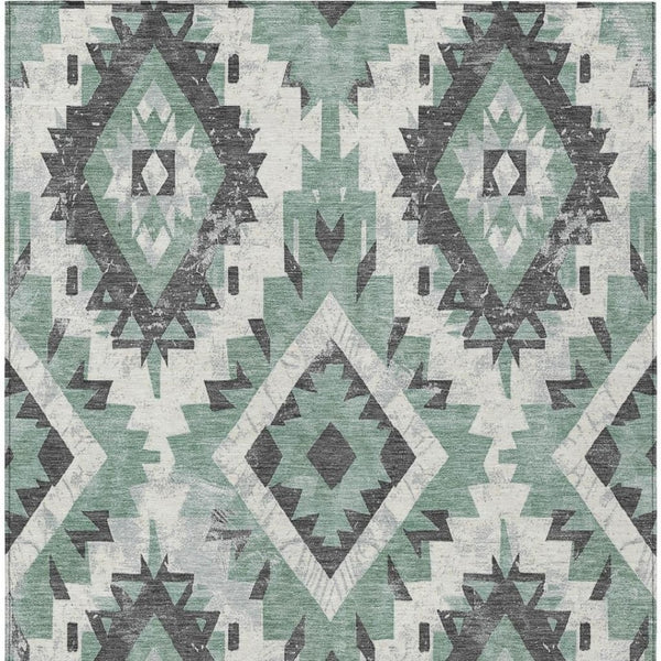 HomeRoots 10' Stylish Pale Aqua & Gray Aztec Washable Area Rug - Durable, Versatile for Indoor & Outdoor Use 623718