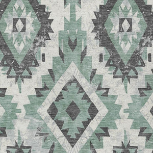 HomeRoots 10' Stylish Pale Aqua & Gray Aztec Washable Area Rug - Durable, Versatile for Indoor & Outdoor Use 623718