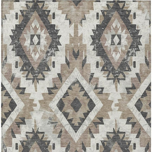 HomeRoots 5' Taupe and Gray Aztec Washable Area Rug - Perfect for Indoor/Outdoor Style & Easy Maintenance! 623726