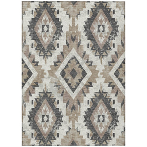 HomeRoots 5' Taupe and Gray Aztec Washable Area Rug - Perfect for Indoor/Outdoor Style & Easy Maintenance! 623726