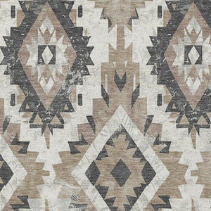 HomeRoots 5' Taupe and Gray Aztec Washable Area Rug - Perfect for Indoor/Outdoor Style & Easy Maintenance! 623726