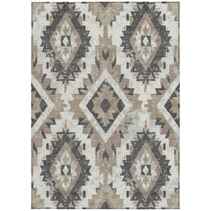 HomeRoots 8' X 10' Taupe and Gray Aztec Washable Rug - Durable Indoor/Outdoor Style for High-Traffic Areas 623728