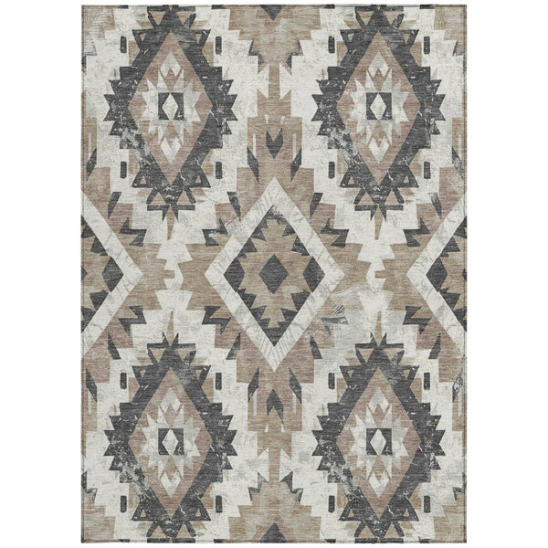HomeRoots 8' X 10' Taupe and Gray Aztec Washable Rug - Durable Indoor/Outdoor Style for High-Traffic Areas 623728