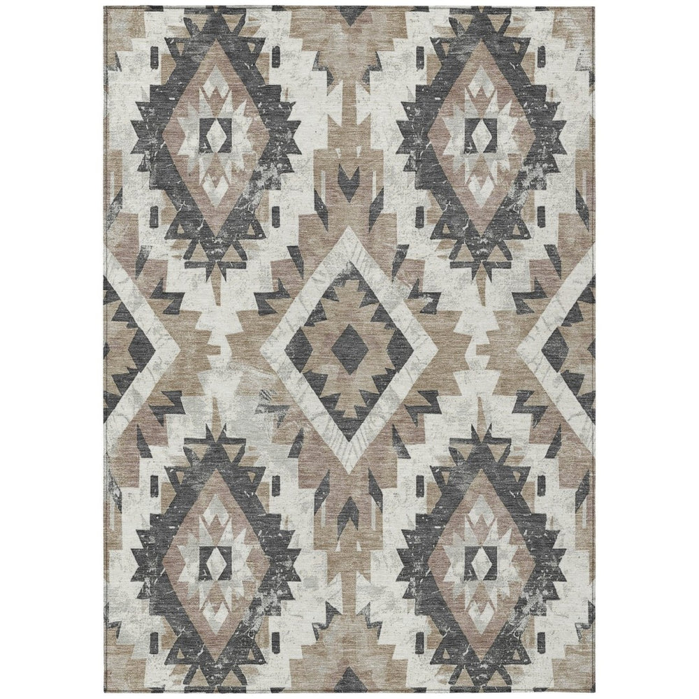 HomeRoots 8' X 10' Taupe and Gray Aztec Washable Rug - Durable Indoor/Outdoor Style for High-Traffic Areas 623728