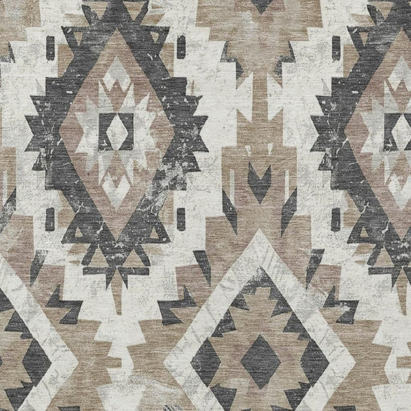 HomeRoots 9' X 12' Taupe and Gray Aztec Area Rug – Durable, Machine Washable for Indoor & Outdoor Spaces! 623729