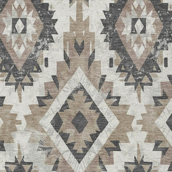 HomeRoots 10' Taupe and Gray Aztec Washable Area Rug - Stylish Indoor/Outdoor Design for High-Traffic Spaces 623730