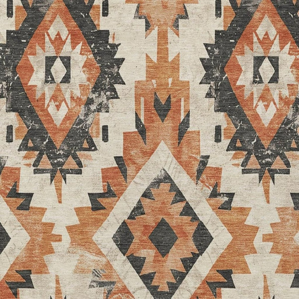 HomeRoots 5' X 8' Washable Terra Cotta and Gray Aztec Rug - Durable, Stylish Indoor-Outdoor Accent for Any Space 623732
