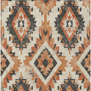 HomeRoots 5' X 8' Washable Terra Cotta and Gray Aztec Rug - Durable, Stylish Indoor-Outdoor Accent for Any Space 623732