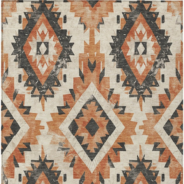 HomeRoots 5' X 8' Washable Terra Cotta and Gray Aztec Rug - Durable, Stylish Indoor-Outdoor Accent for Any Space 623732