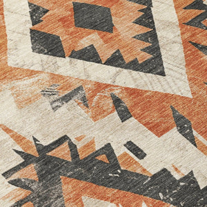 HomeRoots 8' Stylish Terra Cotta & Gray Round Aztec Washable Area Rug for Indoor/Outdoor High-Traffic Use 623733
