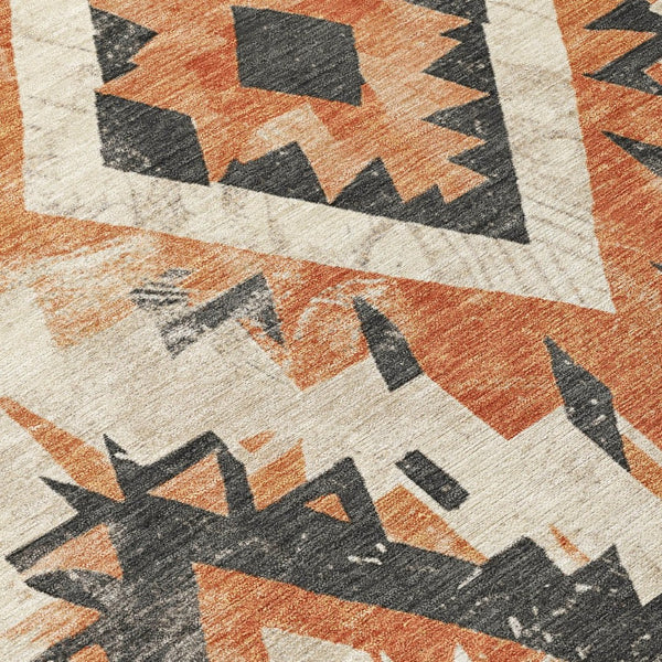 HomeRoots 8' Stylish Terra Cotta & Gray Round Aztec Washable Area Rug for Indoor/Outdoor High-Traffic Use 623733
