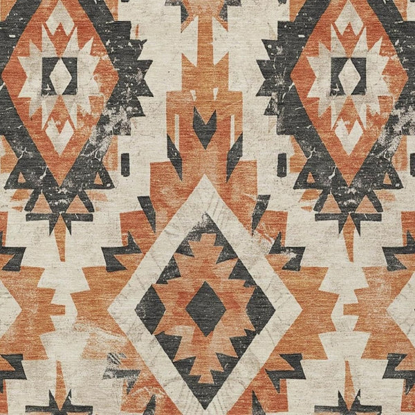 HomeRoots 8' X 10' Stylish Terra Cotta & Gray Aztec Area Rug – Washable, Durable for Indoor/Outdoor Use! 623734