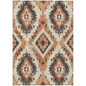 HomeRoots 8' X 10' Stylish Terra Cotta & Gray Aztec Area Rug – Washable, Durable for Indoor/Outdoor Use! 623734