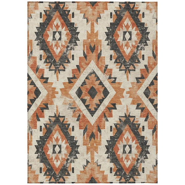 HomeRoots 8' X 10' Stylish Terra Cotta & Gray Aztec Area Rug – Washable, Durable for Indoor/Outdoor Use! 623734